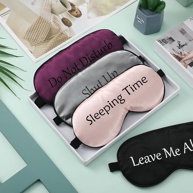 Geyoga 4 Pieces Funny Eye Mask for Sleep Soft Satin Eye Mask Blackout Blindfold - Image 7