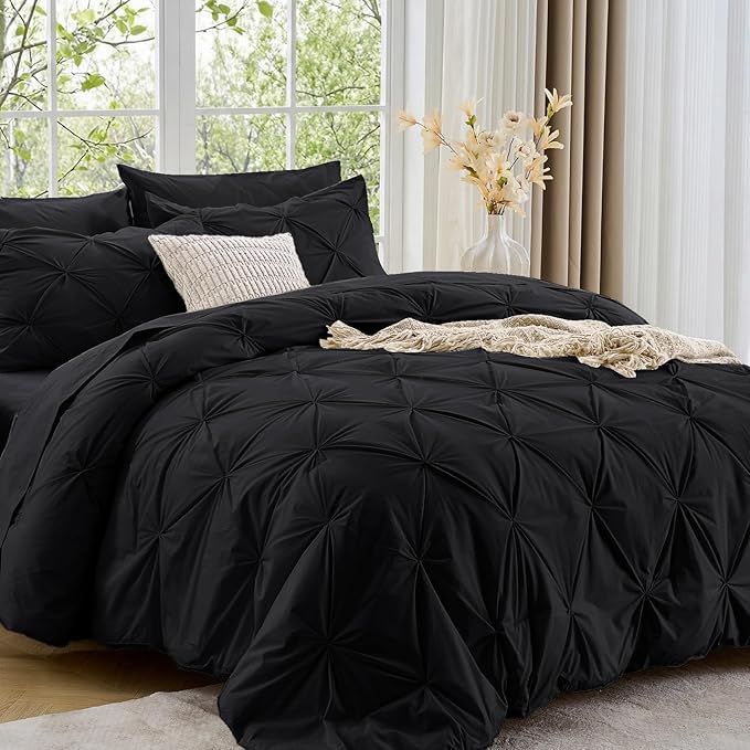 Sasttie Twin Comforter Set, 5-Piece Bed in a Bag, Pintuck Bedding Sets by SASTTIE