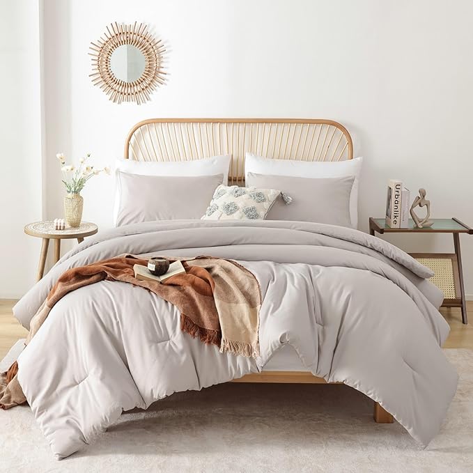 ROSGONIA King Size Comforter Set Linen Grey - Image 2