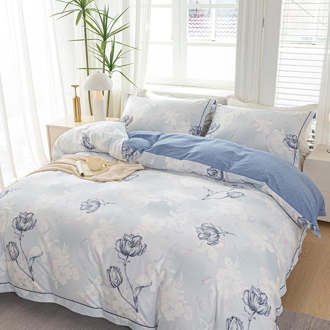 OAITE Duvet Cover Set Twin Size Floral Pattern 500 Thread Count Ultra Soft 100% - Image 2