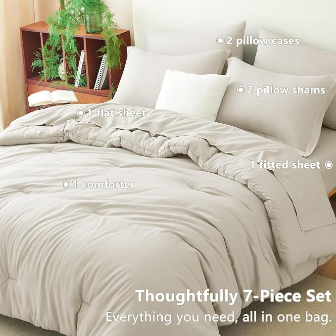 CozyLux Oversized Queen Comforter Set Beige, 7 Pieces Bed in a Bag Comforter Set - Image 6