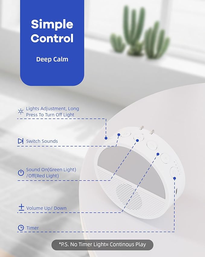 Wall Plug in/Cable Connection White Noise Sound Machine, Seaside Sunset Noise - Image 8