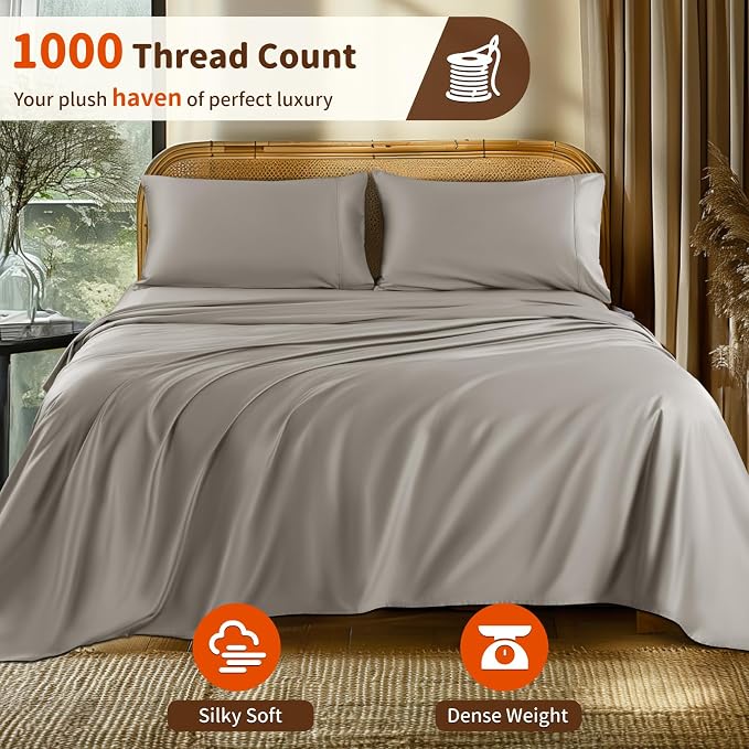 LBRO2M 1000 Thread Count 100% Egyptian Cotton Sheets Set Twin XL, 3 Piece Sets - Image 2