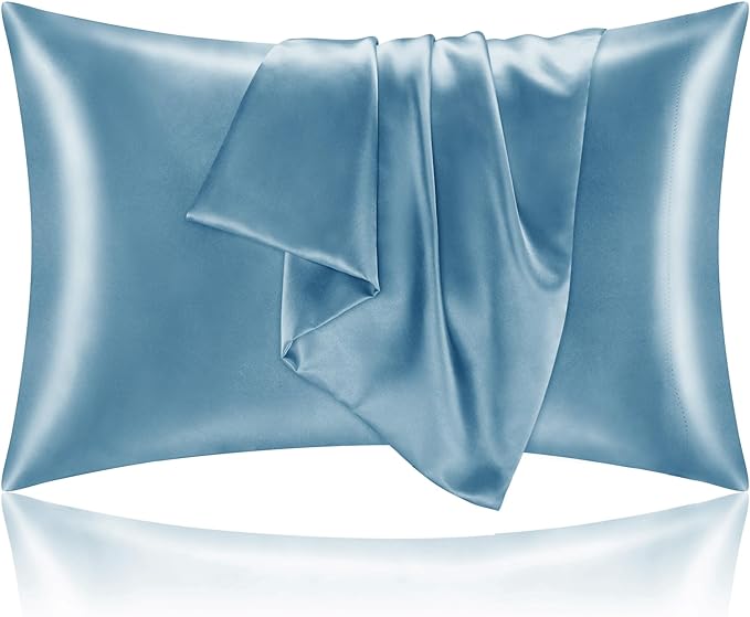 BEDELITE Satin Pillowcase with Zipper 2 Pack, Airy Blue Pillow Cases Standard by BEDELITE