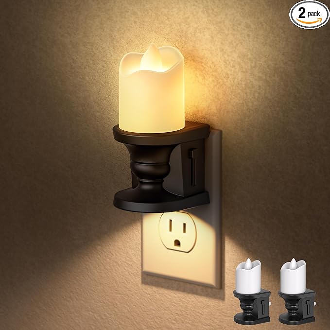 Flameless Candle Night Light, 3000K Warm White Candle Night Lights Plug into by WelcometoBriigniteenjoyyourtimehere