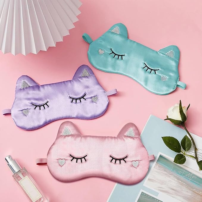 Haysandy 3 Pieces Sleep Mask for Kids Girls Cute Cat Sleeping Eye Cover Soft - Image 7