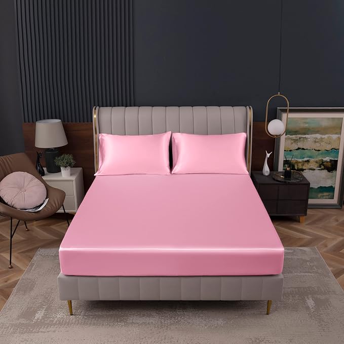 Homiest Pink Satin Fitted Sheet - Image 2