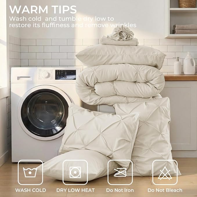 Sasttie Twin Comforter Set, 5-Piece Bed in a Bag, Pintuck Bedding Sets - Image 9