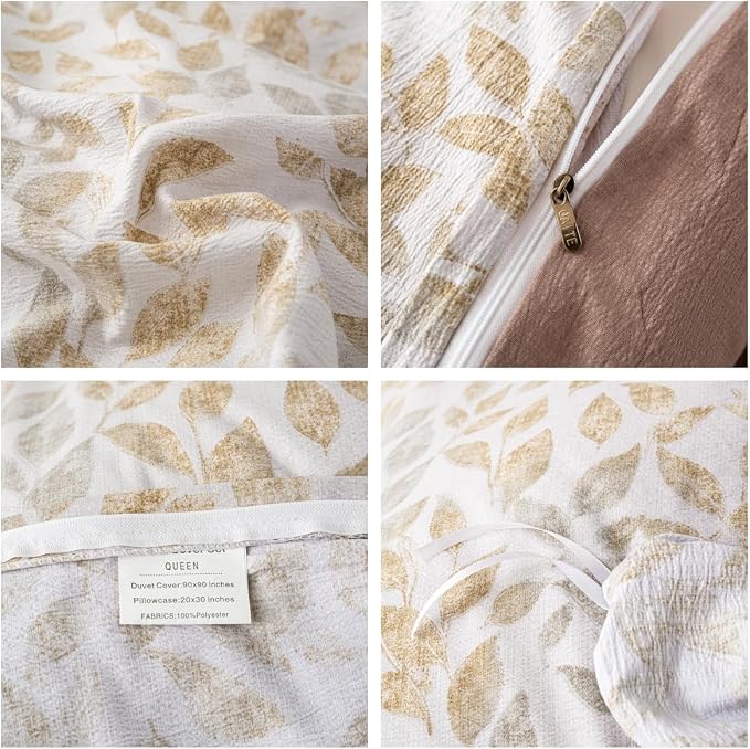 OAITE Coffee Leaves Twin Size Duvet Cover-3 Pieces Prewashed Cotton-Like - Image 4