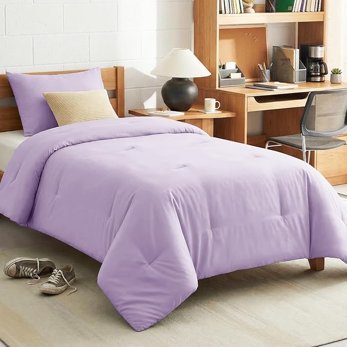 CozyLux Twin Comforter Set Lavender, 2 Pieces Twin Extra Long Solid Breathable by CozyLux