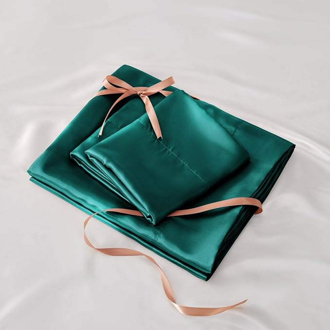 BEDELITE Satin Sheets Twin XL Size Bed Set, Luxury Soft Teal Silky Sheets - Image 7