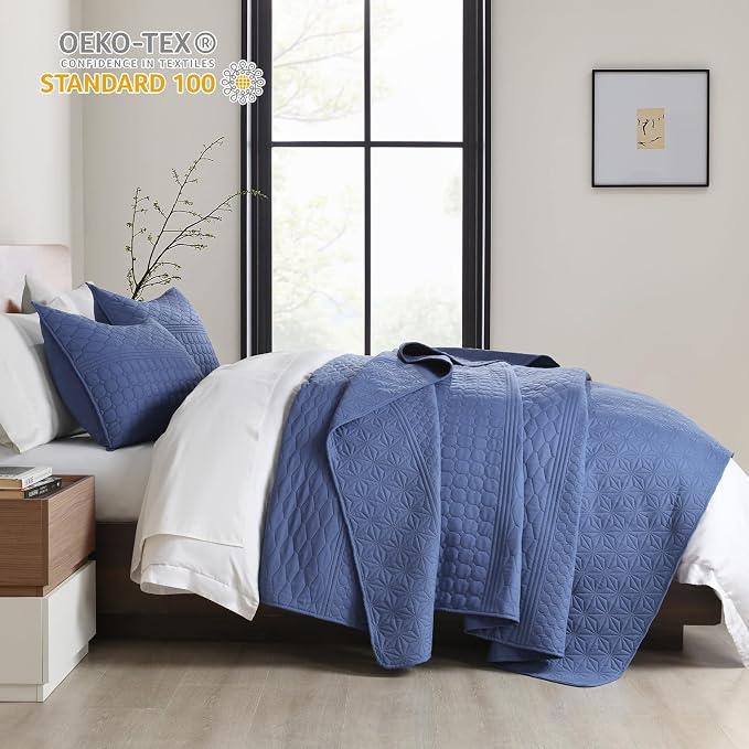 HORIMOTE HOME Denim Blue Queen Size Quilt Set - Image 3