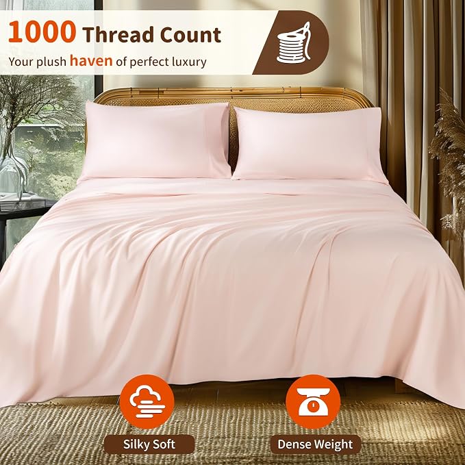 LBRO2M 1000 Thread Count 100% Egyptian Cotton Sheets Set Twin XL, 3 Piece Sets - Image 2