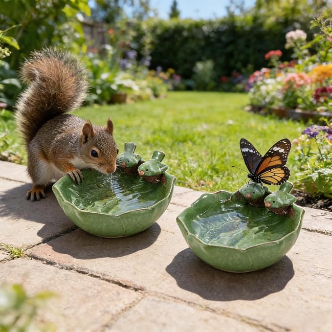 2 Pack Ceramic Bird Bath for Outdoors, 5.5" Ground Birds Bath Bowl for Outside - Image 7