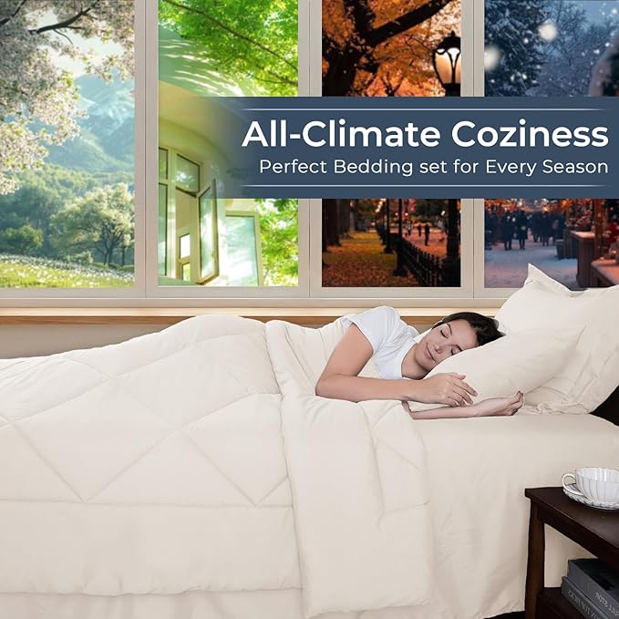 HEVUMYI Ivory Queen Comforter Set - Image 3