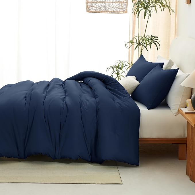 CozyLux Oversized Queen Comforter Set Navy Blue, 3 Pieces 98x98 Solid - Image 7