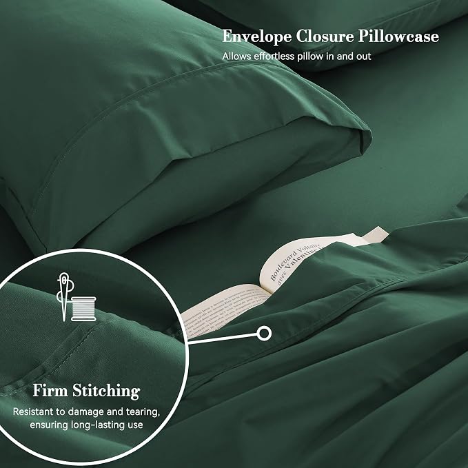Full Sheet Set 4 Piece, Wrinkle Free, Oeko-Tex Certified Bedsheets，Olive Green - Image 4