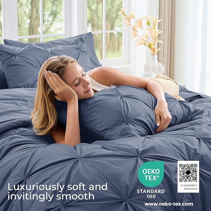 Sasttie Queen Comforter Set, 7-Piece Bed in a Bag, Pintuck Bedding Sets - Image 3