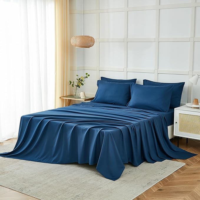 ILAVANDE Navy Blue King Sheets Set 6 Piece, Hotel Luxury Super Soft 1800 Series - Image 6
