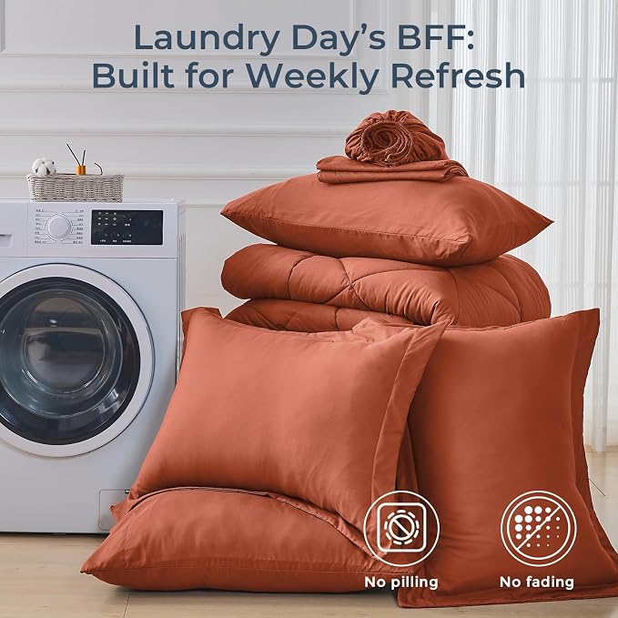 HEVUMYI Burnt Orange Full Comforter Set - Image 7