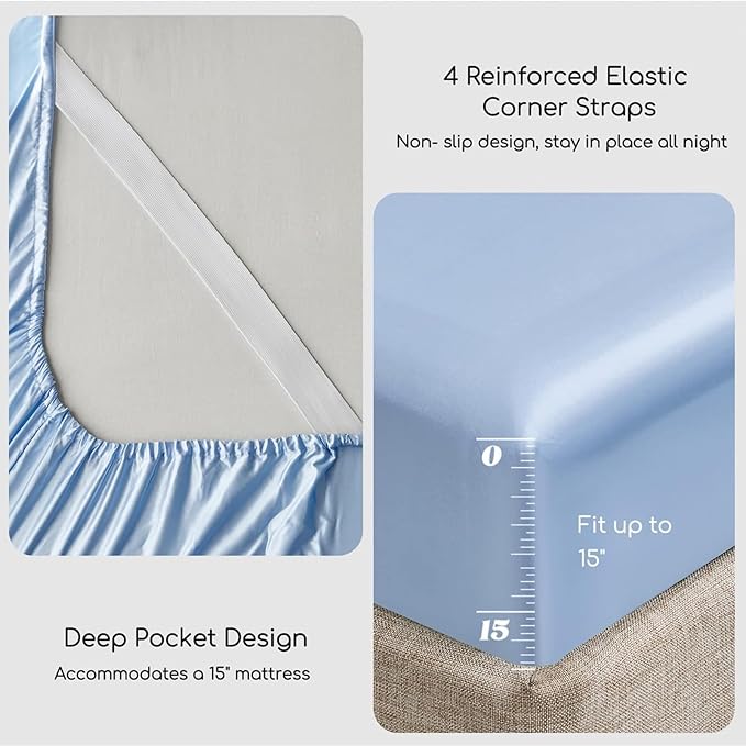MR&HM Satin Bed Sheets, Queen Size Sheets Set - Image 4
