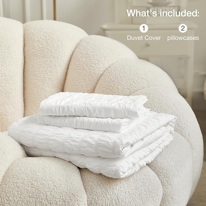 JELLYMONI Bright White Duvet Cover Queen Size, Soft Breathable Seersucker Duvet - Image 6