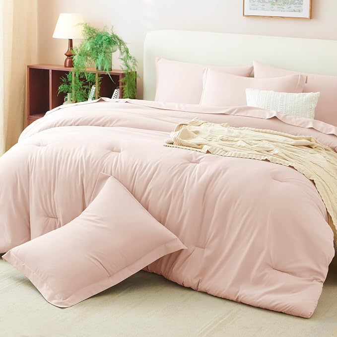 CozyLux Twin Comforter Set Blush Pink, 5 Pieces Bed in a Bag Twin Comforter Set - Image 9