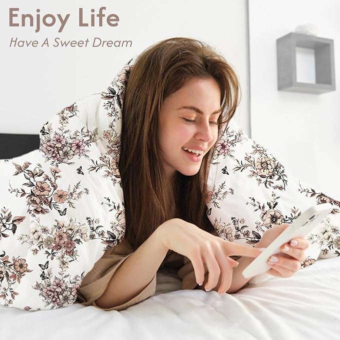 LONAVA Queen Floral 3 Pcs Duvet Cover Set, Breathable Soft Microfiber Light - Image 4