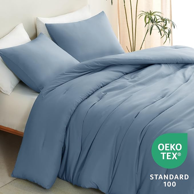 CozyLux Twin Comforter Set Grayish Blue, 2 Pieces Twin Extra Long Solid - Image 4