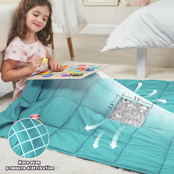 Teal Weighted Blanket Kids 10lbs, Twin Size Cooling Heavy Throw Blanket - Image 3