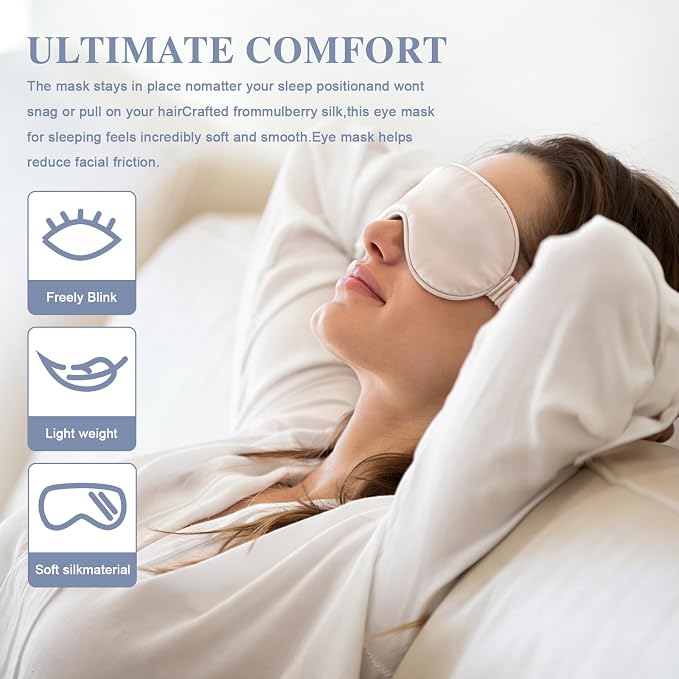 Silk Sleep Mask, Eye Mask for Sleep Women Men, Mulberry Sleeping Mask - Image 5