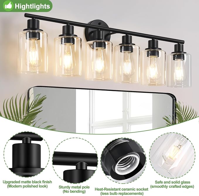 Zarbitta 6-Light Bathroom Light Fixtures, Bathroom Wall Lamp - Image 4