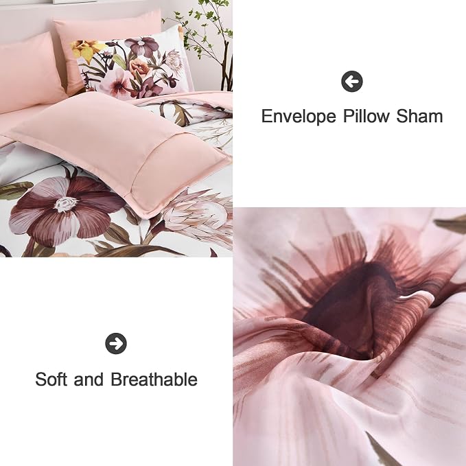 Luxudecor Floral Comforter Set Full Size 7 Piece, Blush Flower Bed in a Bag - Image 6