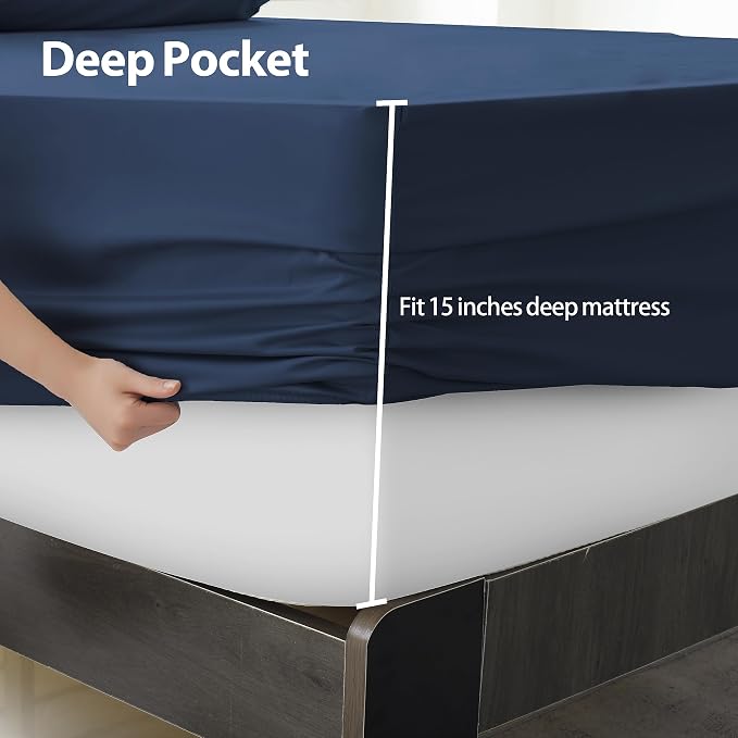 Twin Size Fitted Sheet Only Navy Blue, 100% Egyptian Cotton 600 Thread Count - Image 4