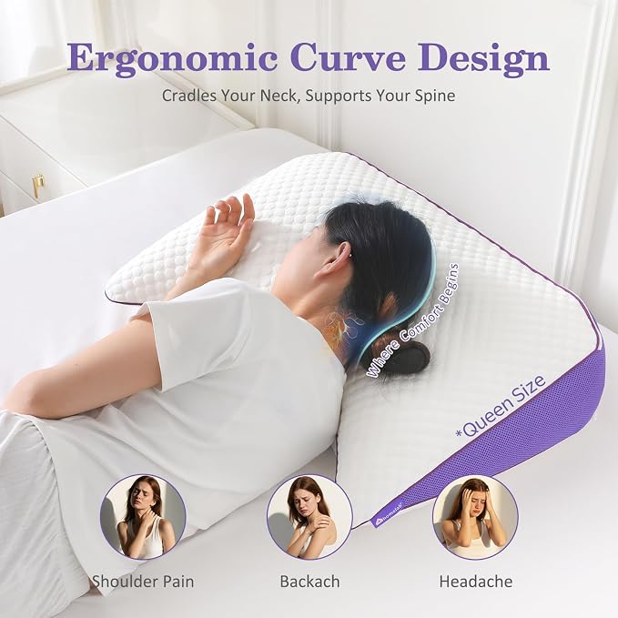 HOMELAB Adjustable Shredded Memory Foam Curve Pillow Queen Size 29"x19" - Image 2