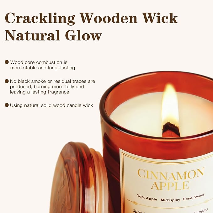 Scented Candles for Home, 2 Pack Wood Wick Cinnamon Apple Scented Candles - Image 6