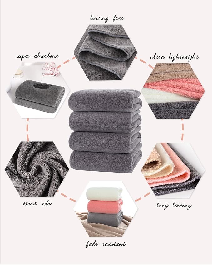 Lumimi Towel Set of 8 Very Soft Microfiber 4 Bath and 4 Hand Towels Quick Dry - Image 2