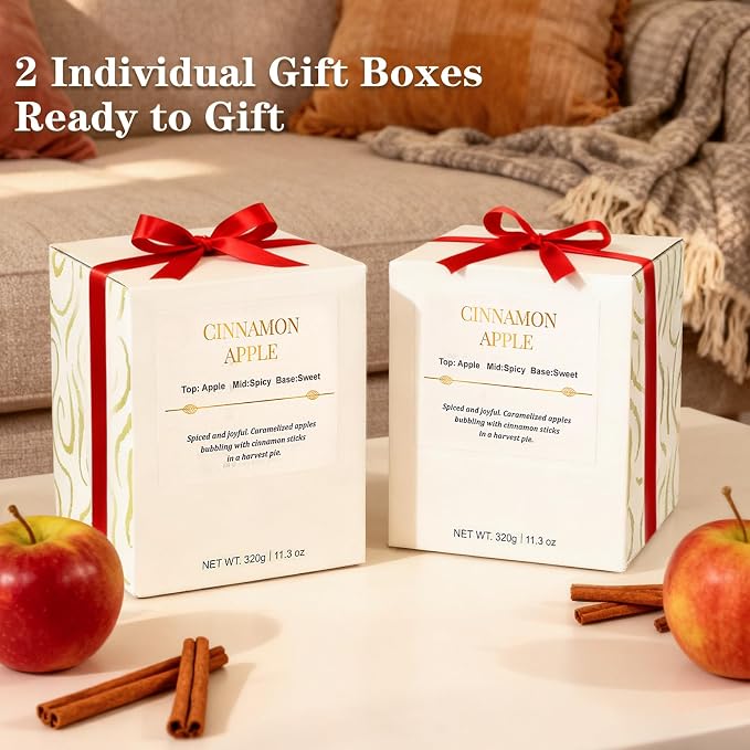 Scented Candles for Home, 2 Pack Wood Wick Cinnamon Apple Scented Candles - Image 4