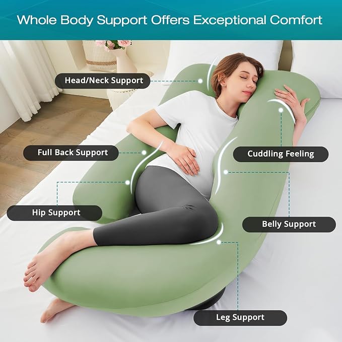 Sasttie Pregnancy Pillows for Sleeping, Jumbo U Shaped Cooling Full Body Pillow - Image 2