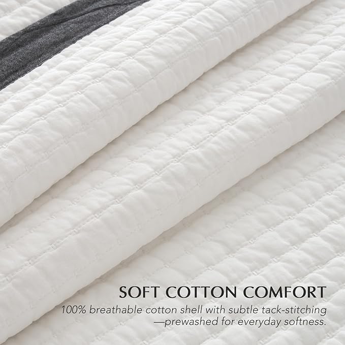 EVERGRACE Cotton Border Frame Tack-Stitch Quilt Bedding Set King Size, Coastal - Image 3