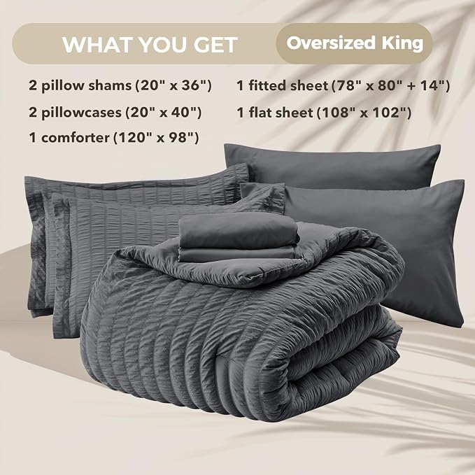 HYMOKEGE Oversized King Comforter Set Seersucker 7 Pieces, All Season Luxury - Image 5