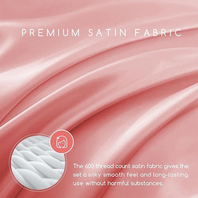 MR&HM Satin Bed Sheets, Queen Size Sheets Set - Image 2