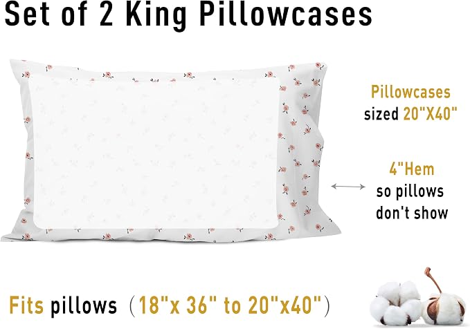 Sunflower King Pillowcases Set of 2, 100% Cotton King Size Pillow Cases 2 - Image 8