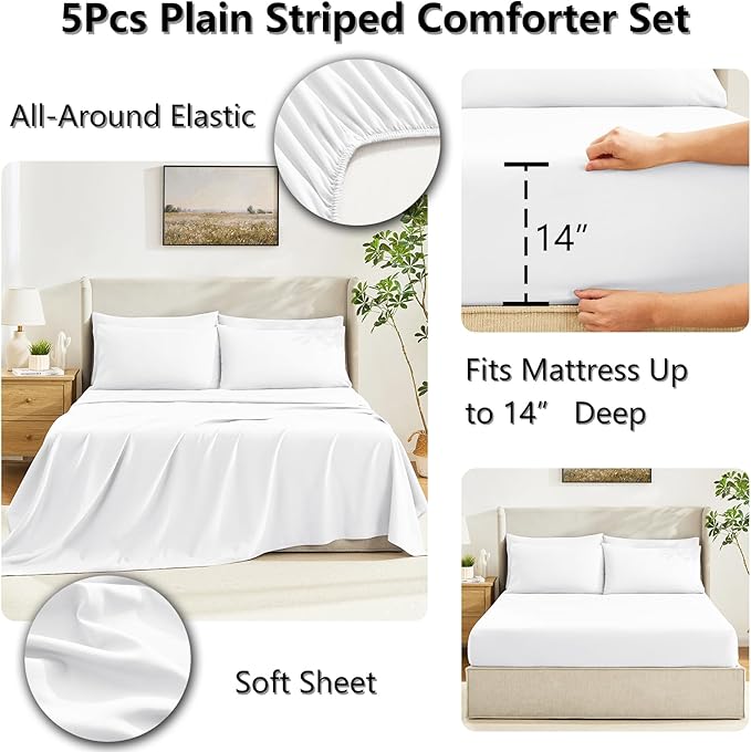 CozyLux Twin XL Comforter Set White, 5 Pieces Twin Extra Long Bed in a Bag - Image 5