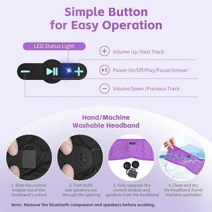 Sleep Headphones Bluetooth 6.0 Headband, 20Hr Headband Headphones - Image 7