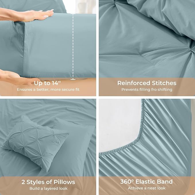 Sasttie King Size Comforter Set, 7-Piece Bed in a Bag, Pintuck Bedding Sets - Image 5