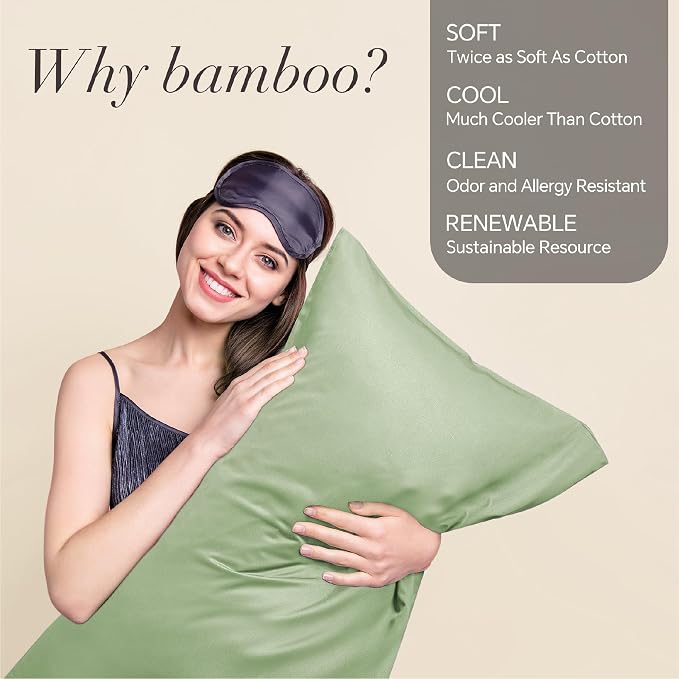 BEDELITE Sage Green Pillow Cases Queen Size Set of 2, Rayon Derived from - Image 2