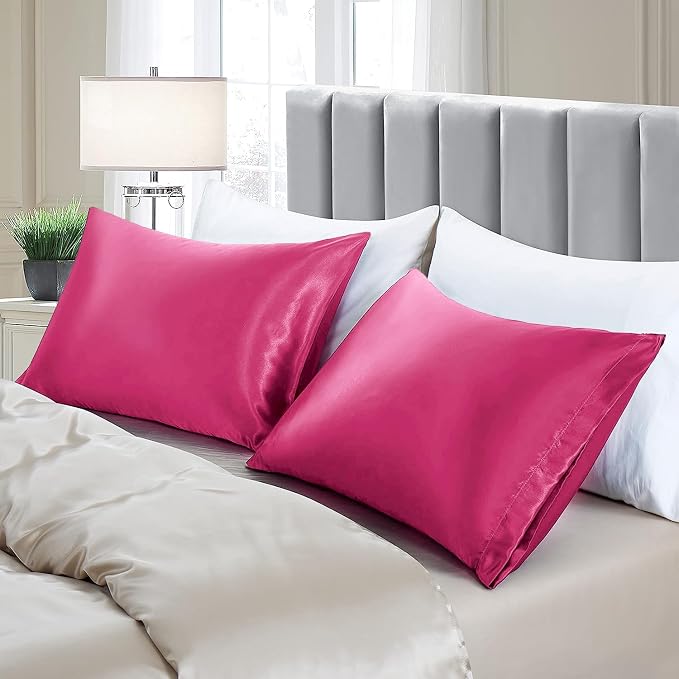 Aormenzy Satin Pillow Cases for Women King Size Set of 2, Hot Pink Satin - Image 4