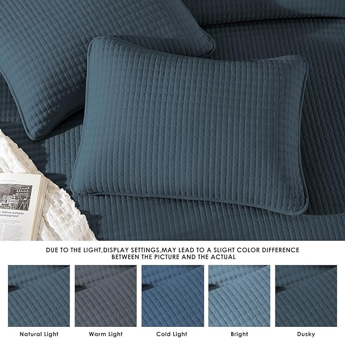 WRENSONGE Queen Quilt-3 Pieces Lightweight Navy Blue Bedspreads Queen Size - Image 6