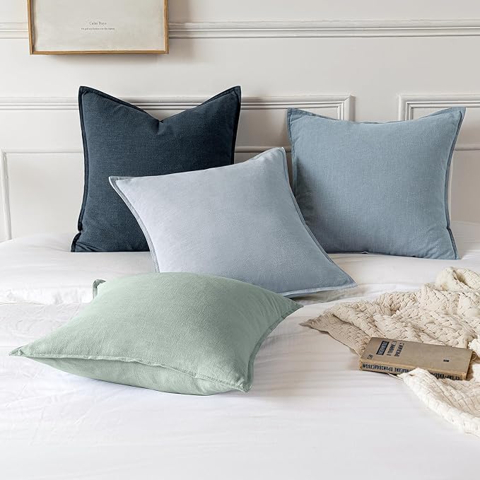 MIULEE Decorative Linen Euro Sham Pillow Covers 24x24 Aqua Green ​Boho - Image 5
